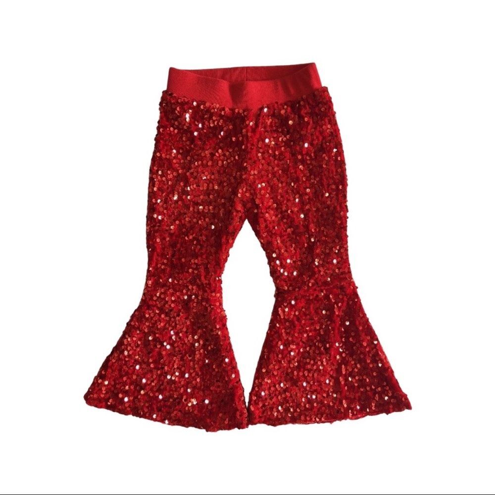 Sparkle sequined red flare pants